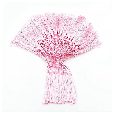 Yurosiay 100 Stück 13cm Seide Quaste Handgefertigte Quasten Anhänger Quasten Basteln Lesezeichen Quasten Mini Tassel mit Kordel Schlaufen für Schmuckherstellung DIY Bastelzubehör Rosa