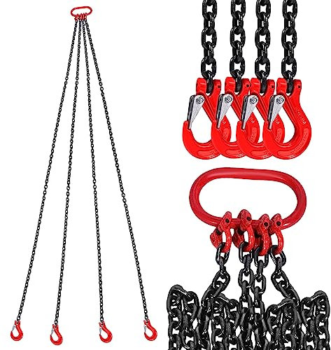 Yontwe Hebekette 2T 2m 4 Ketten Kettentrommelheber für Gabelstaplerkran Kette mit Haken in Rot für LKW, möglicherweise große Wohnmobile aus G80-Manganstahl mit 2000 kg Tragfähigkeit