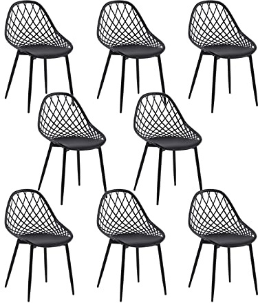 buybyroom Esszimmerstuhl 8er Set Esszimmer Stühle mit Rückenlehne Metallbeinen Wohnzimmerstuhl Schalenstuhl Gartenstühle, Schwarz