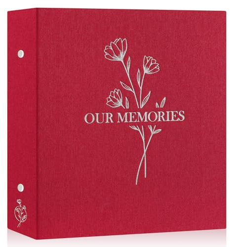 Lanpn Photo Album 6x4 Slip in, OUR MEMORIES Linen Extra Large Capacity 1000 Pockets Photo Albums Holds Landscape and Portrait 10x15cm Picture Red