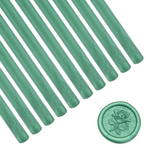 Tissting 10 Stück Klebepistole Siegelwachs Sticks 10cm x 7mm Rauchfrei Heißsiegel Siegellack Stick Runde Retro Wachs Sticks für Hochzeit Einladungen Umschläge Karten Grußkarten(Grün)