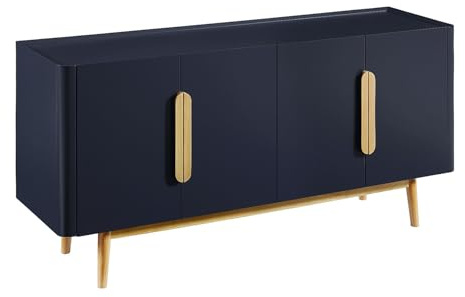 Vente-unique-Credenza con 4 ante in MDF e Legno di hevea Blu e le chiaro - DUNELON