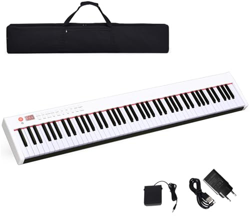 KOMFOTTEU Digitales Piano 88 Tastatur, Elektroklavier mit Bluetooth MIDI USB, elektronisches Klavier, Digitale Keyboard tragbar 128 Rhythmen Digitalpiano Set für Kinder Anfänger (Weiß)