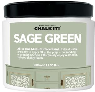 CHALK IT! All-in-One Multi-Surface Chalk Paint for Furniture & Cabinets - No Sanding, No Primer, Built-In Top Coat Water-Based, Low-Odor, Fast-Drying, Matte Finish (Sage Green)