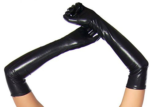 Lange Handschuhe in Lederoptik, Einheitsgröße, Schwarz - Schwarz, Schwarz , One size