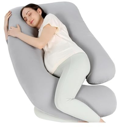 Luxus 12ft J-förmiges Schwangerschaftskissen – Seitenschlaf, Bauch- und Hüftschmerzlinderung, Stillunterstützung, Hypoallergenes Körperkissen für werdende und frischgebackene Mütter (Silber)