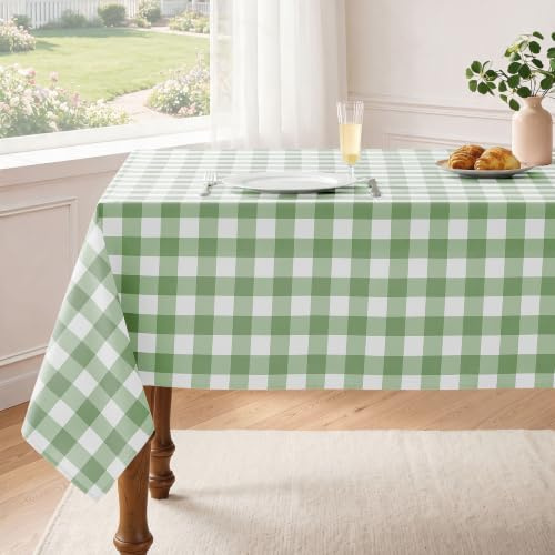 Veblandy Checkered Tablecloth Rectangle Waterproof Gingham Table Cloth Washable Buffalo Plaid Table Cover Wrinkle Free for Kitchen, Dining and Outdoor Picnic, 52 x 70 Inch, Sage Green and White