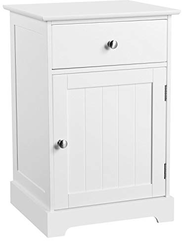 Yaheetech Bedside Cabinet with Drawer and Adjustable Shelf, White | E1 Spray-Painted MDF, Adjustable Internal Shelf, 40 × 35 × 60 cm, Enclosed Storage with an Easy-Care Surface