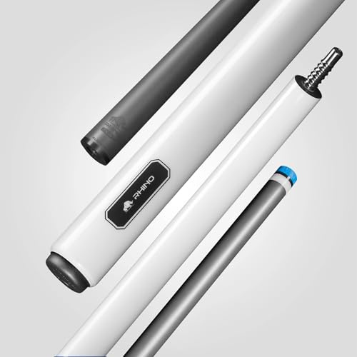 RHINO LUMINAX - Taco de billar - Junta de 3/8-8 - Eje de fibra de carbono, diámetro de punta de 12,5 mm, diseño cónico profesional, punta de taco compuesta (sin envoltura, perla blanca)