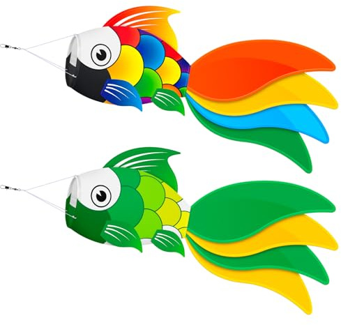 SGftre Ensemble de manches à air robustes de 101,6 cm, chaussettes à vent durables pour la plage, les bateaux de pêche, idéales pour toutes les saisons (manche à air en forme de poisson, coloré +