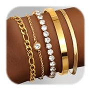 Adramata 5Pcs Armband Damen 14K Vergoldet Armbander Edelstahl Ketten Armbänder Set Twist Schlange Armkette Damen Verstellbar Armband Set Armreif Armband Silber Rosegold Gold Armband für Damen Frauen