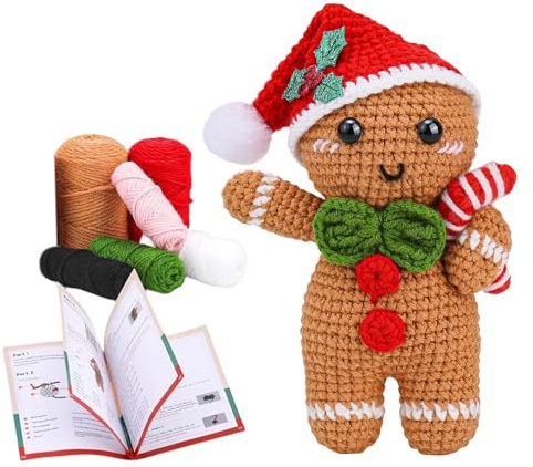 Generisch Weihnachts-Häkelset - Häkelset Für Die Feiertage, Komplettes Lebkuchen-Häkelset Mit Anleitung, Häkel- Und Strickwolle-Set Für Weihnachtsatmosphäre