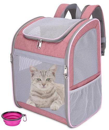 FurrPhunny Katzen-Rucksack-Tragetasche, großer Raum, atmungsaktives Netzgewebe, kratzfest, reflektierende Streifen, faltbare Haustier-Tragetasche für Reisen, Wandern und Outdoor-Aktivitäten, passend