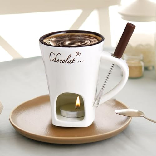 Ahuuen Tazza Per Fonduta Di Cioccolato | Tazza Per Sciogliere Il Burro In Ceramica | Pentola Per Sciogliere Il Cioccolato Con Forchetta | Per Snack Caramelle Caramello 200 Ml