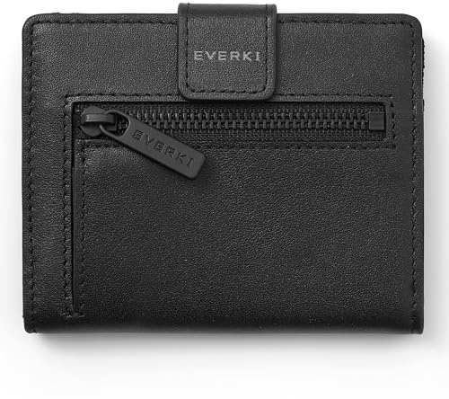 Everki RFID Geldbörse Herren - Cardholder Portmonee Herren Leder, Schwarzes Portemonnaie mit Münzfach, Slim Wallet Geldbeutel mit RFID Schutz, Mini Reisegeldbeutel, RFID Mens Wallet
