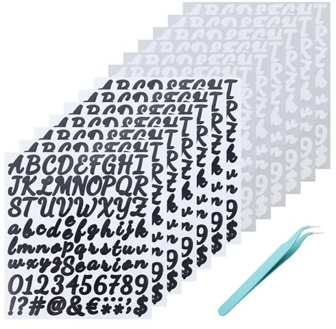 13 hojas de letras adhesivas, coloridas pegatinas de vinilo con números de letras, resistentes al agua para buzón, scrapbooking, número de dirección, manualidades (negro, blanco)