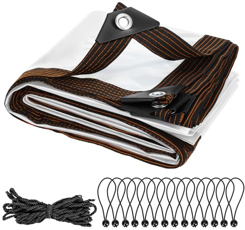 QWORK® Bâche Transparente 2m x 4m, bâche extérieure imperméable avec œillets et Corde, pour Jardin, Camping, Serre, Balcon