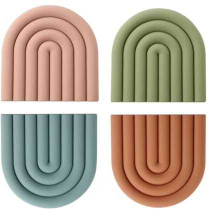 Trivets for Hot Dishes, Colorful Silicone Trivet Mats, Heat Resistant Pot Holders, Multipurpose Non-Slip Hot Pads for Kitchen Potholders, Silicone Trivets for Pot Pan Protectors, Coasters, 6, 4 Pack