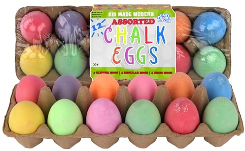 Kid Made Modern Glitter Easter Egg Chalk - Set of 12 Assorted Colored Chalks for Kids, Washable Outdoor Drawing Chalk for Easter Basket Stuffers, Spring Crafts, Egg Hunt Party Favors, Ages 3+ & Beyond