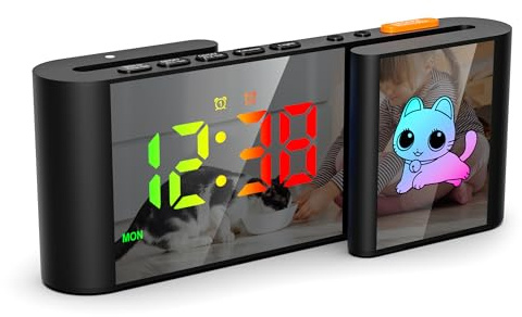 Lancoon Sveglia per bambini per letto con simpatici personaggi dei fumetti 11 display dinamico RGB volume luminosità regolabile doppio allarme porta USB luce notturna per camera da letto casa