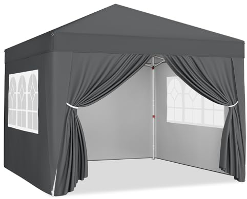Yaheetech Paviljong 3 x 3 m med 4 sidoväggar, pop-up, hopfällbar paviljong, vattentät, vintersäker, justerbar höjd med rullväska, stålram, UV-skydd, 50 + mörkgrå