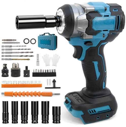 Llave de Impacto Inalámbrica Brushless 700Nm Atornillador Impacto Compatible con Makita 18V Batería Brushless Pistola de Impacto Bateria 1/2 Pistola de Impacto Electrica, 6 Tomas de Impacto