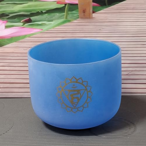 Bol chantant en cristal de quartz bleu givré 432 Hz pour méditation, yoga et relaxation - 25,4 cm