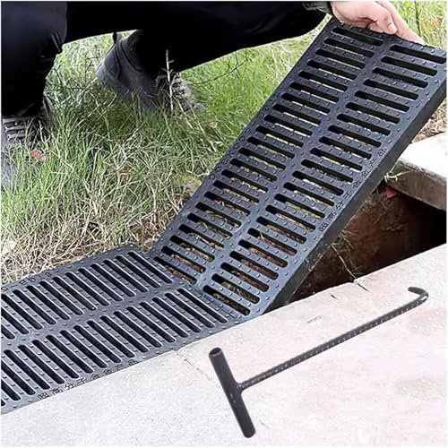 Black Rectangular Rainwater Grate Cover for Patio Drainage Channel Sewer Filters and Grates Included 50x15x2cm
