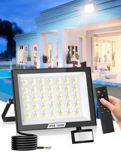 Bellanny LED Strahler mit Bewegungsmelder Außen, 100W 10000LM Superhell Scheinwerfer Wandstrahler, 6500K Kaltweiß Außenleuchte Flutlichtstrahler,IP66 Flutlicht Innen Für Garage Höfe Gärten Sportplätze