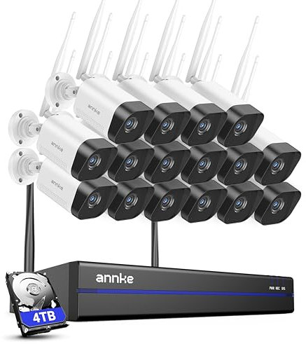 ANNKE Kit de cámara de vigilancia WLAN de 3 MP para exteriores, WiFi de 16 x 3 MP, 16CH 4K NVR con 4 TB HDD para grabación de 24 / 7 en interiores y exteriores, reconocimiento inteligente de personas