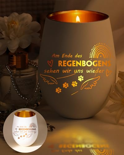 Weiß Trauerlicht mit Gravur - Trauergeschenk für Tierbesitzer - Haustier Denkmal Kerzenhalter - Trauer Deko Windlicht - Trost Geschenke für Tierbesitzer - Trauer Deko Grablicht für Katzen, Hunde
