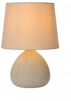 Licht-Erlebnisse Nachttischleuchte Keramik Stoff Beige Schlafzimmer Wohnzimmer Büro 26 cm klein E14 bis 40 W Modern wohnliche Tischlampe blendarm OPIRE