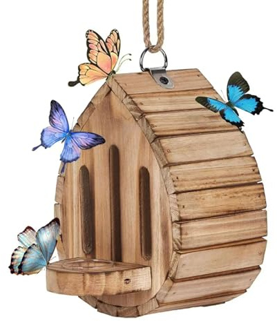 Tkidplw Handcrafted Wooden Butterfly Habitat With Feeding Platform Outdoor Garden Shelter For Nature Observation Weather Resistant Wooden Butterfly Shelter