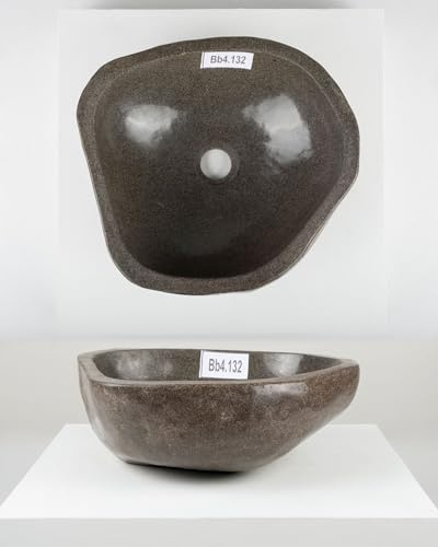 Wohnfreuden - Lavabo in pietra di fiume, 40 cm, ovale, pezzo unico, completamente lucido, per bagno, ospiti, WC in pietra naturale