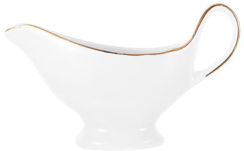 BESPORTBLE Saucière Céramique Blanche Bord Doré Récipient à Sauce Polyvalent pour Table Occidentale Distributeur de Sauce Sûr pour Vinaigre Épices et Condiments