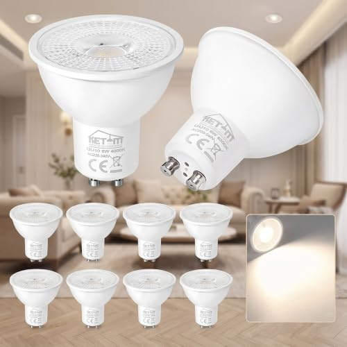 Ketom Lampadine LED GU10 4000K, Faretti LED GU10 Luce Naturale, 10 Pezzi | Lampadina 6W (Equivalenti a 60W), 480 Lumen, 120° Angolo del Fascio, Faretto LED GU10, Non Dimmerabili