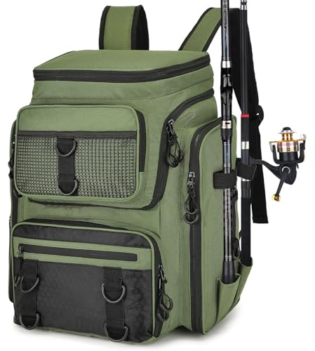 NEWFUN Sac De Pêche 40L avec Poches Boîtes – Sac À Dos De Pêche en 900D Oxford Étanche – Grand Capacité pour Matériel, Vêtements Et Accessoires