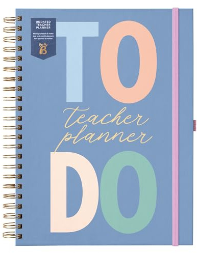 Busy B A4 Undated Teacher Planner - Multicoloured Graphic Journal | Academic planner with week-to-view, top priorities, notes, storage pockets & elastic closure. Keep teaching organised.