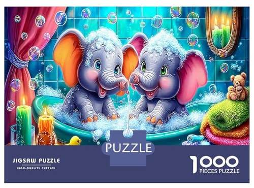 1000 Piece Jigsaw Puzzle Family Baby Elephants Taking Bubble Bath Adult Wildlife Indoor Educational Stress Relief Birthday Gift Activity Decoration 38x26cm/1000pcs