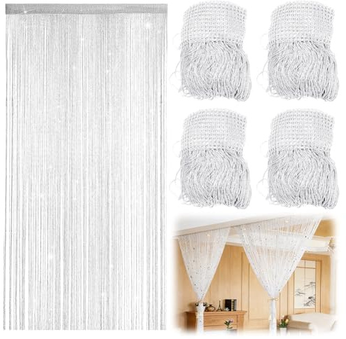 Umllpet Fadenvorhang 4er Set, Polyester Raumteiler Vorhang 100 x 200 cm | Leichter durchscheinender Stoff, kürzbar, vielseitig nutzbar, Dekovorhang für Hochzeit und Party