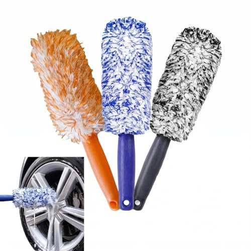 Cjytdkj Alloy Wheel Brush, 3pcs, Microfiber Braided Fabric, 30×8cm | Wheel Cleaning Brush, Professional Vehicle Wheel Brushes Kit, Tyre Brush for Cars Motorcycles Bicycles
