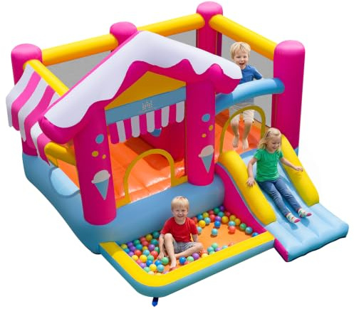 COSTWAY Castillo Hinchable para Niños con 50 Bolas Oceánicas, sin Soplador | Casa de Juegos Inflable con Tobogán, Túnel, Piscina de Bolas, Bolsa de Transporte, Parque Infantil para 3 - 12 Años