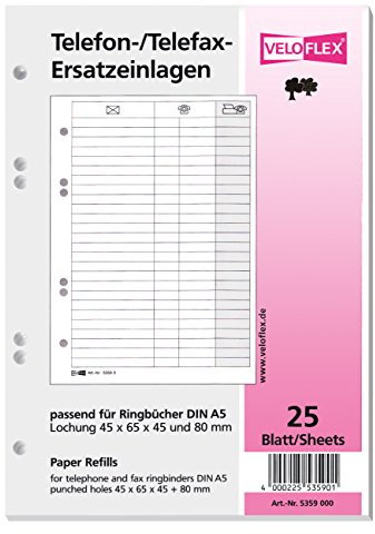 VELOFLEX 5359000 - Karton-Ersatzeinlage DIN A5, mit 25 Blatt, für Telefonringbücher
