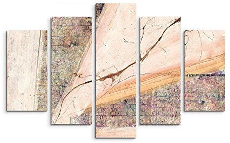 Paul Sinus Art 5 teiliges Wandbild auf Leinwand (Gesamt: H: 100cm B: 160cm) Keilrahmenbild Canvas Fotodruck Leinwandbild Leinwanddruck Kunstdruck Wandbild beige grau grün Risse