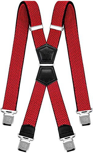 Decalen Hosenträger Herren Extra Stark Breit 4 cm mit sehr starken 4 metall Clips Lang Einheitsgröße für Männer und Damen Einstellbar und Elastisch X Style (Rot)