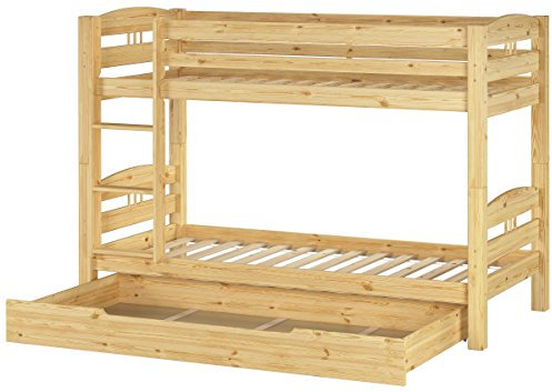 Erst-Holz®Kinder Etagenbett Kiefer Massivholz Stockbett 90x200 Hochbett Rollroste Bettkasten 60.10-09 S1
