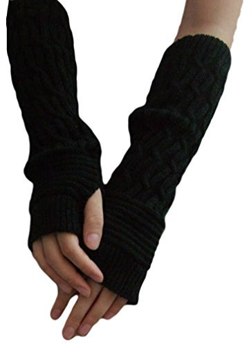 HENGSONG Damen Mädche Winter Fingerlose Armstulpen Stricken Pulswärmer Lange Elastische Halbfinger Handschuhe Fingerlose Handwärmer Sporthandschuhe (schwarz)