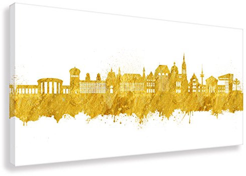 Kunstbruder Leinwandbild - Aachen Skyline Weiss/Gold (div. Größen) - Wandbild Kunstdruck Streetart Graffiti Loungebild Wohnzimmerbild 100x200cm