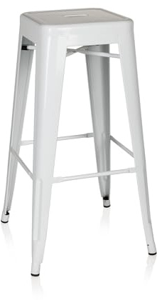 hjh OFFICE 645012 Taburete de Bar VANTAGGIO High Metal Blanco, apilable, Acero Estable, Industrial Style