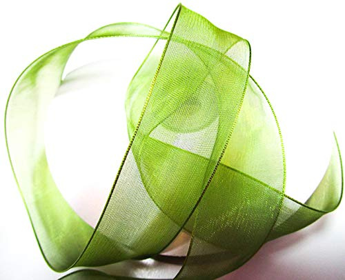 CaPiSo SCHLEIFENBAND Organza 50m x 25mm Organzaband Geschenkband DEKOBAND Hochzeit Antennenband (Olivgrün, 50m)